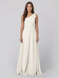 Ivory Chiffon A-Line One Shoulder Back Zip Floor-Length Bridesmaid Dress