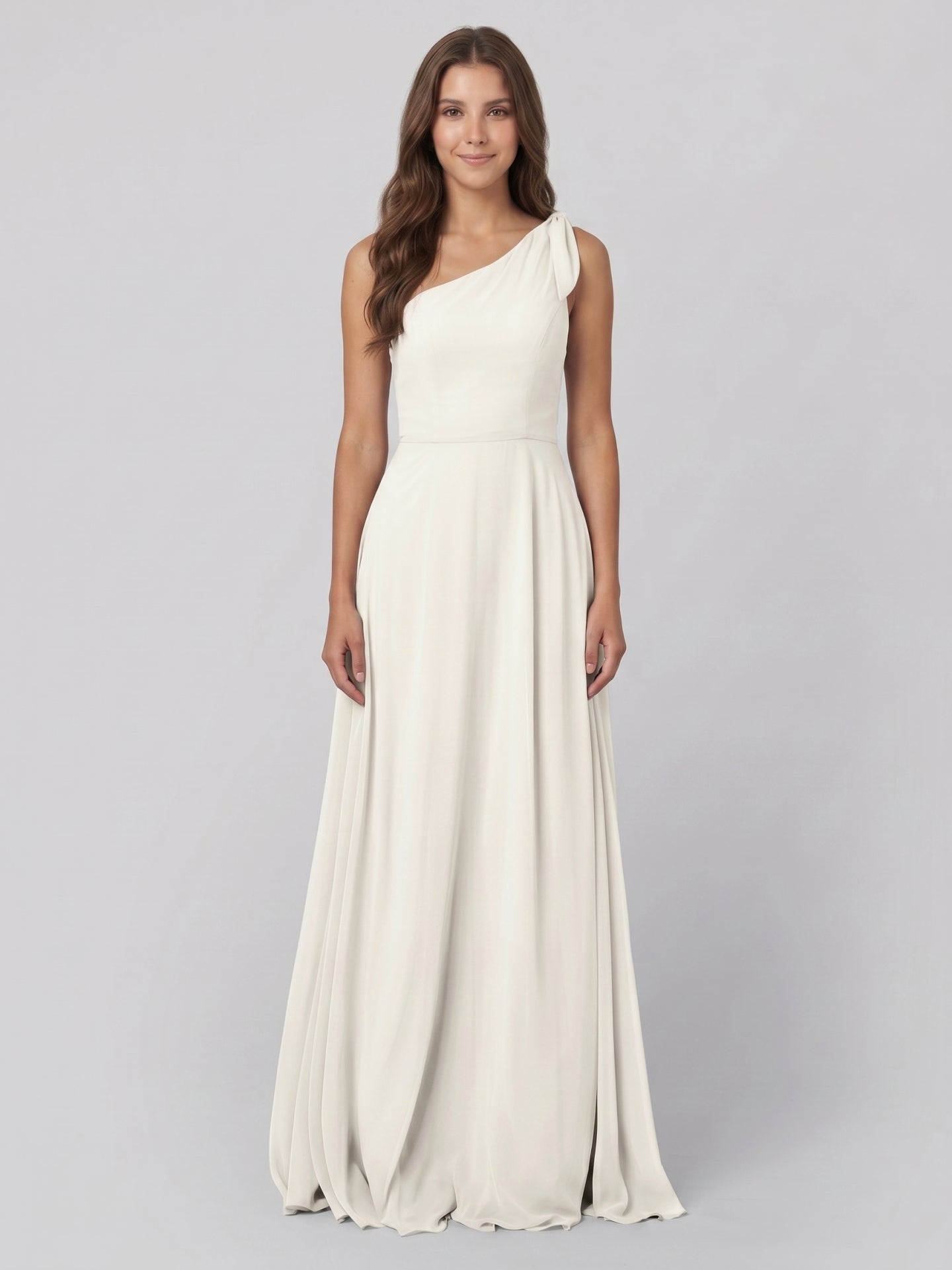 Ivory Chiffon A-Line One Shoulder Back Zip Floor-Length Bridesmaid Dress