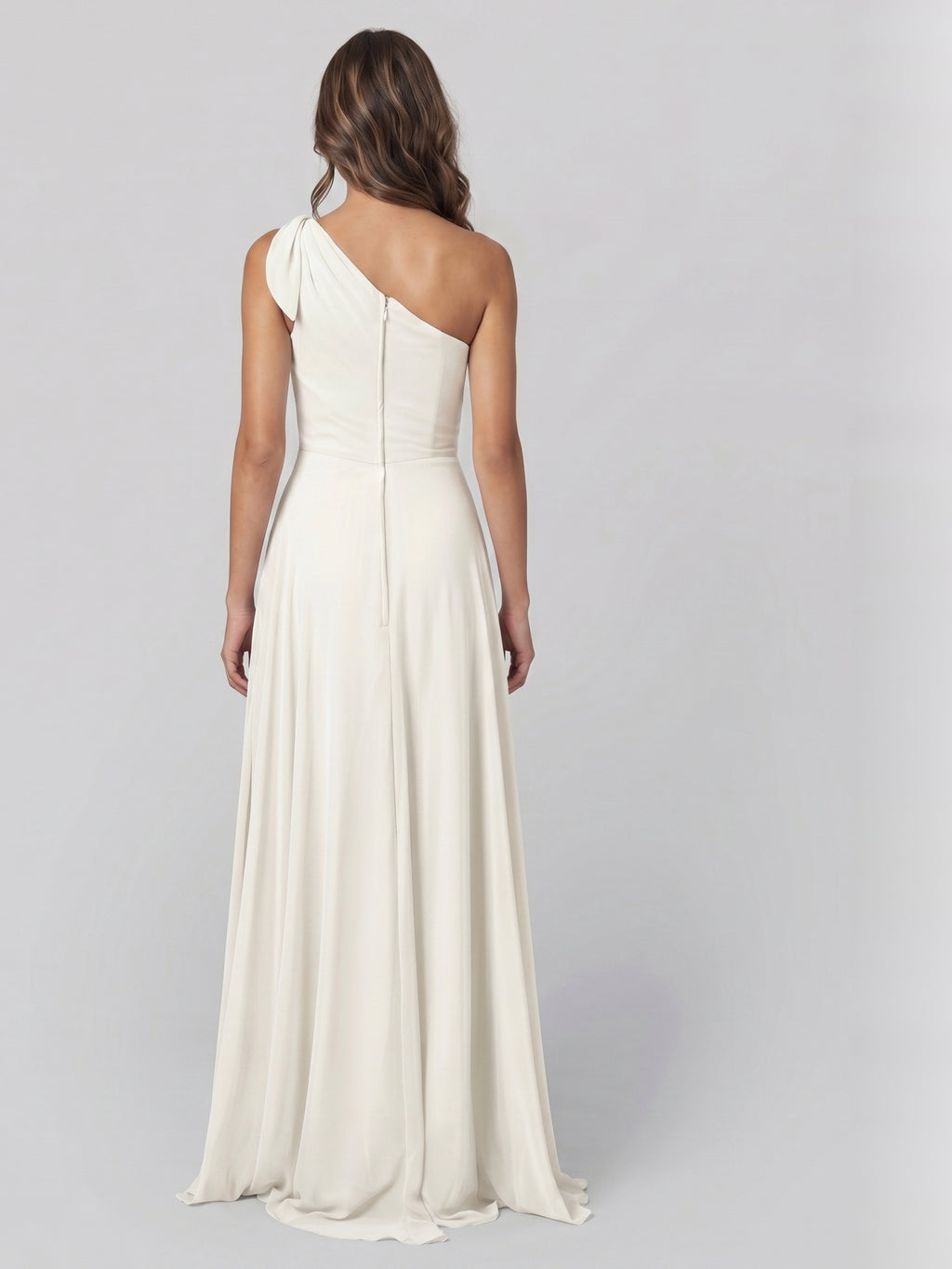 Ivory Chiffon A-Line One Shoulder Back Zip Floor-Length Bridesmaid Dress