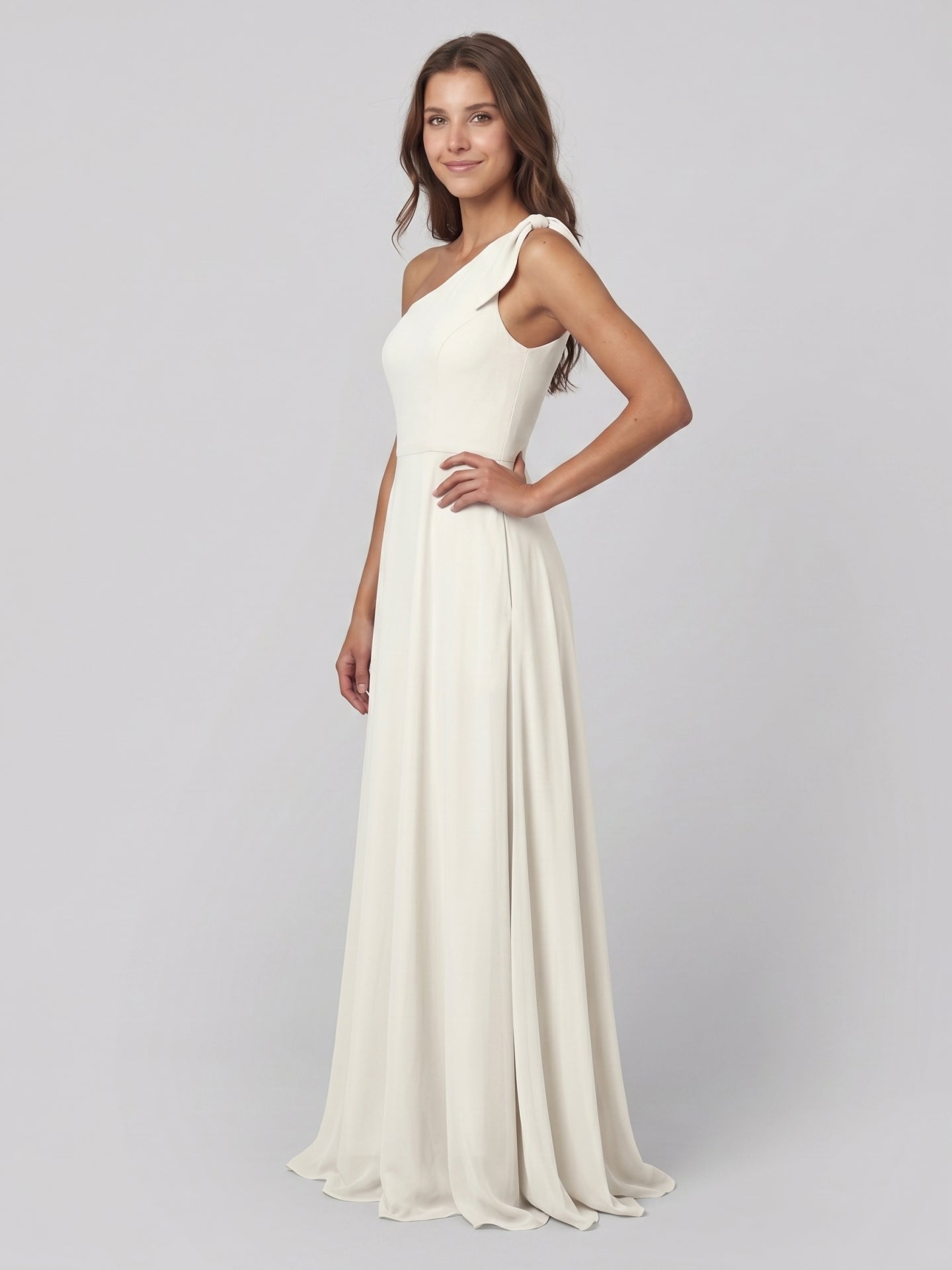 Ivory Chiffon A-Line One Shoulder Back Zip Floor-Length Bridesmaid Dress