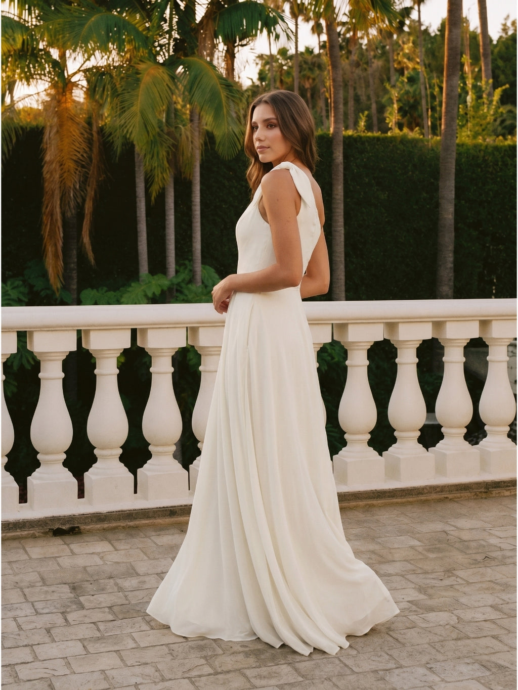 Ivory Chiffon A-Line One Shoulder Back Zip Floor-Length Bridesmaid Dress