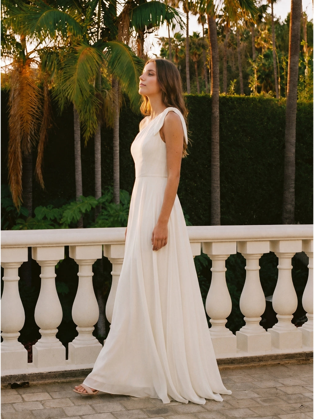 Ivory Chiffon A-Line One Shoulder Back Zip Floor-Length Bridesmaid Dress