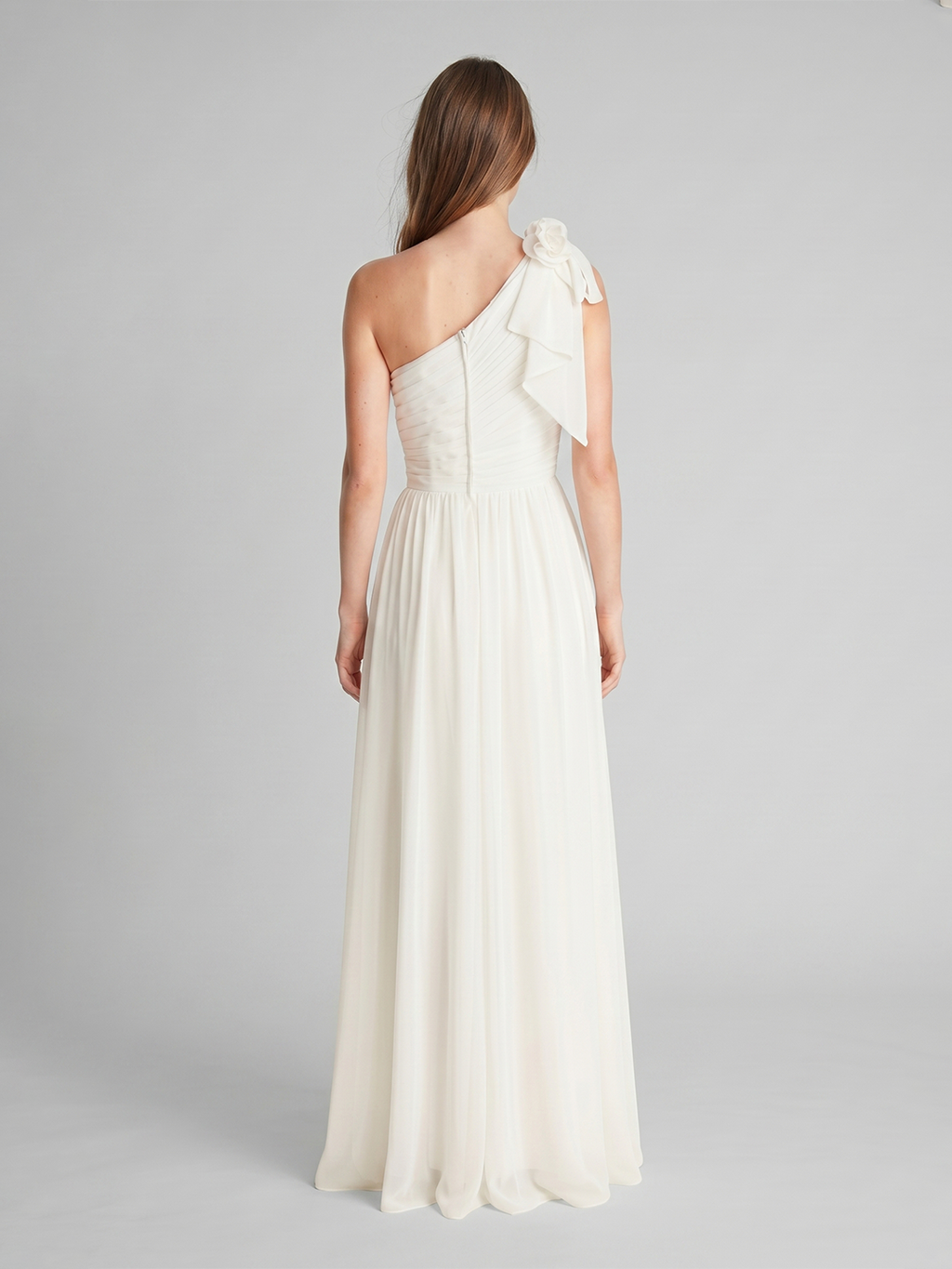 Ivory Chiffon A-Line One Shoulder Floor-Length Bridesmaid Dress with 3D Flower