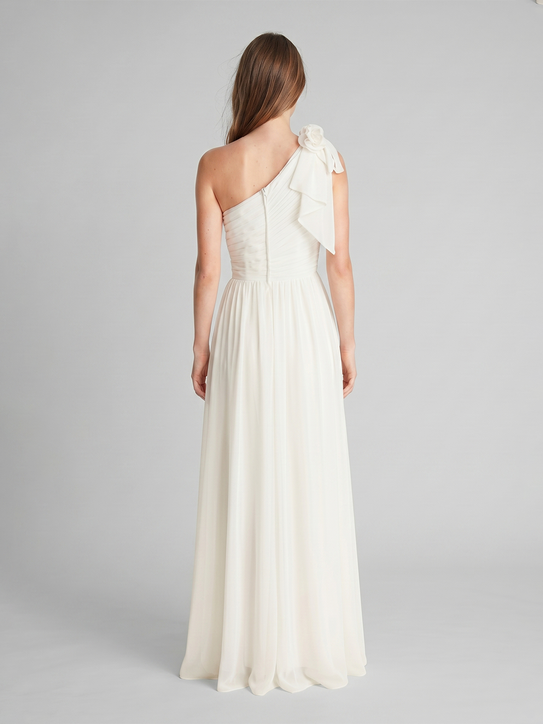Ivory Chiffon A-Line One Shoulder Floor-Length Bridesmaid Dress with 3D Flower