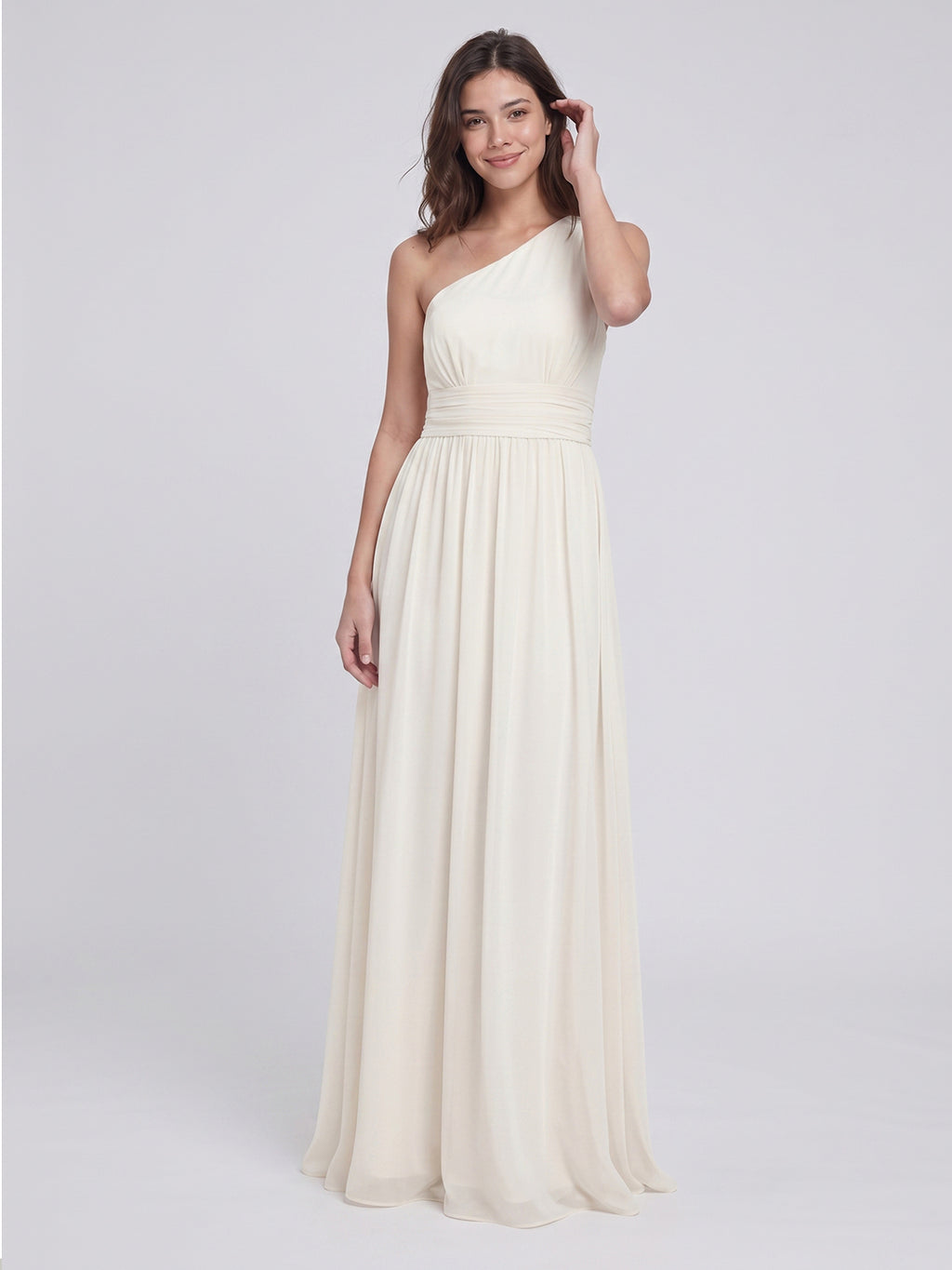 Ivory Chiffon A-Line One Shoulder Side Zip Floor-Length Bridesmaid Dress