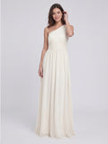 Ivory Chiffon A-Line One Shoulder Side Zip Floor-Length Bridesmaid Dress