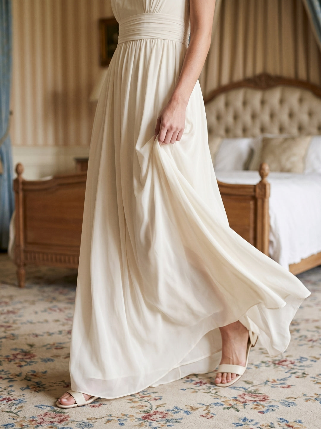 Ivory Chiffon A-Line One Shoulder Side Zip Floor-Length Bridesmaid Dress