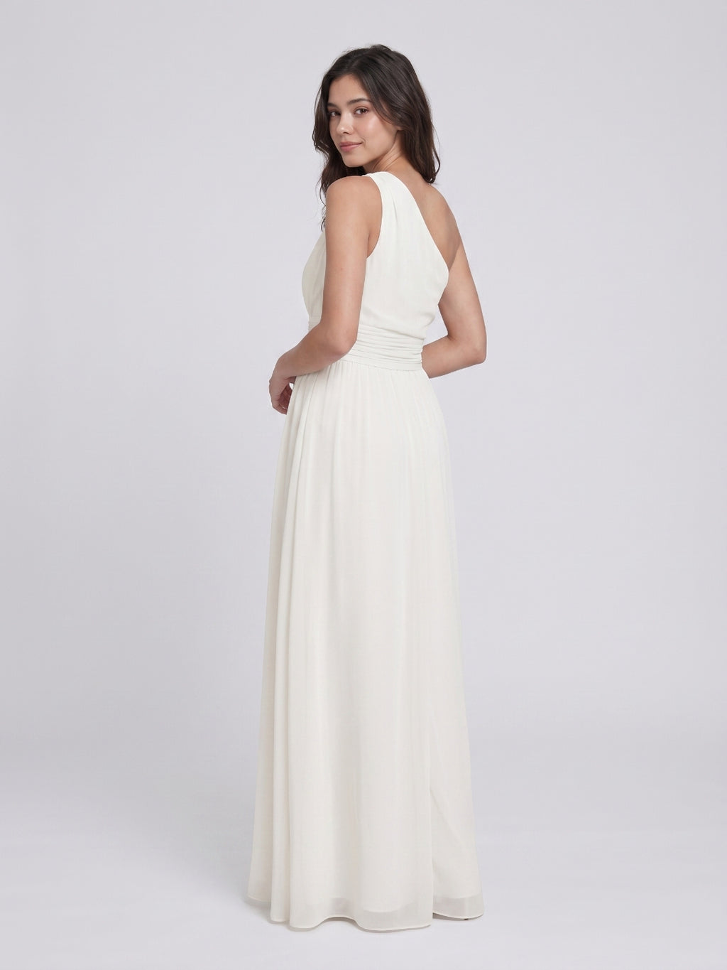 Ivory Chiffon A-Line One Shoulder Side Zip Floor-Length Bridesmaid Dress