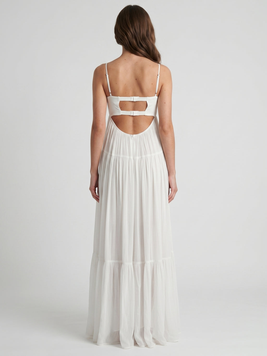 Ivory Chiffon A-Line Square Neck Backless Floor-Length Bridesmaid Dress