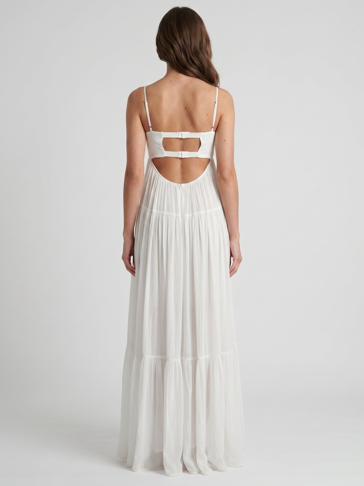 Ivory Chiffon A-Line Square Neck Backless Floor-Length Bridesmaid Dress