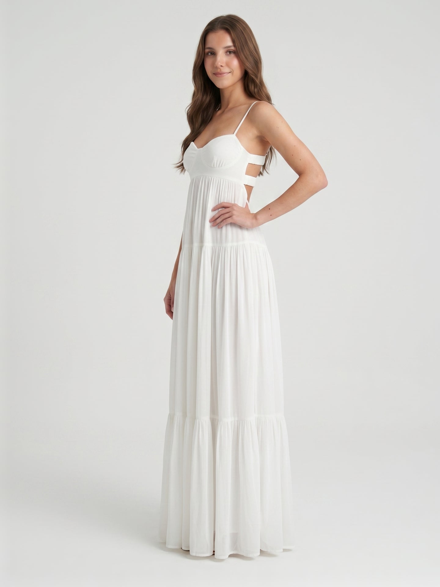 Ivory Chiffon A-Line Square Neck Backless Floor-Length Bridesmaid Dress
