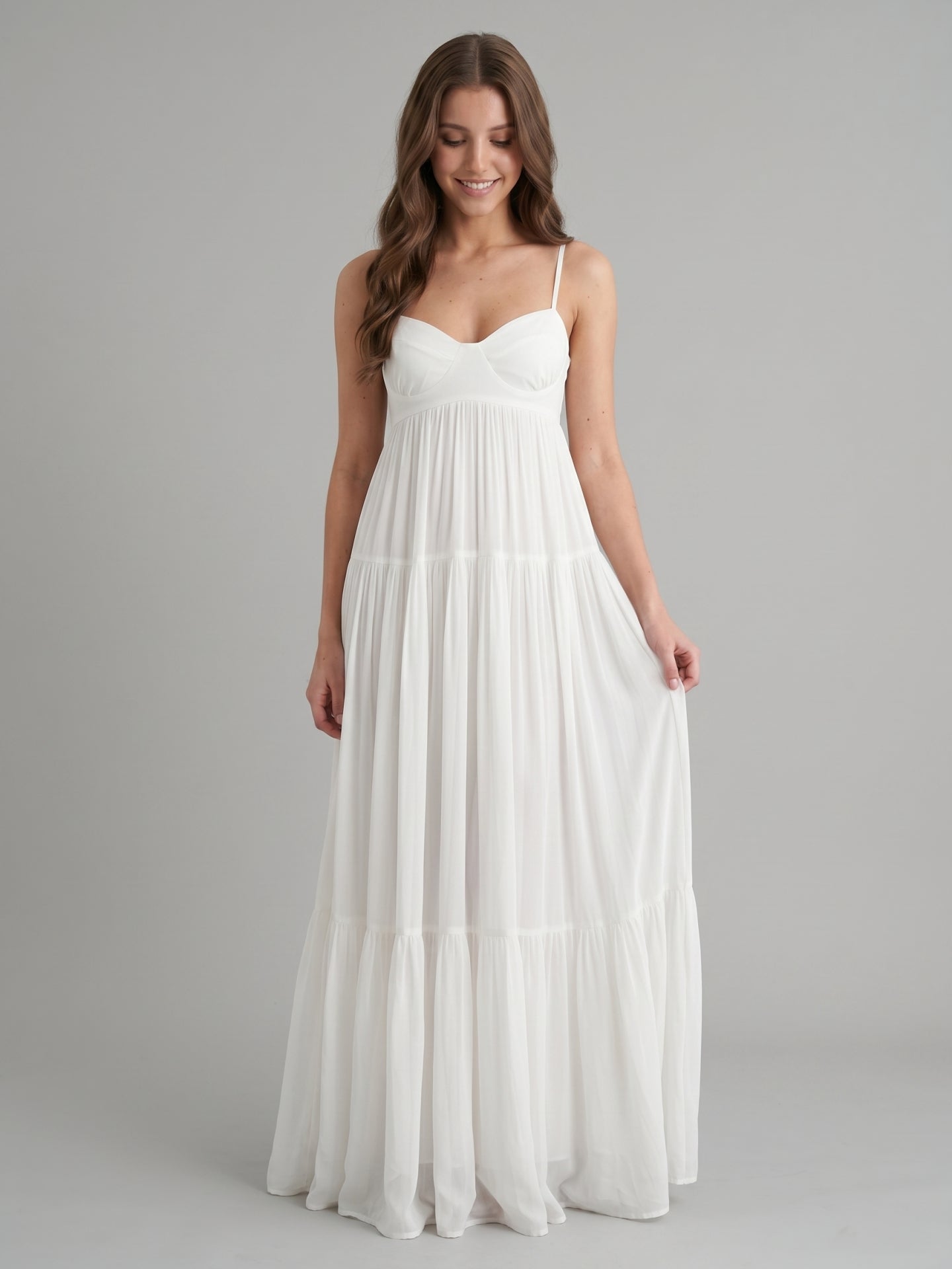 Ivory Chiffon A-Line Square Neck Backless Floor-Length Bridesmaid Dress