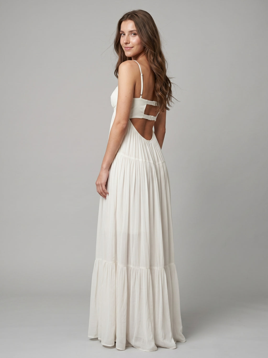 Ivory Chiffon A-Line Square Neck Backless Floor-Length Bridesmaid Dress