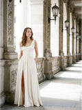 Ivory Chiffon A-Line Square Neck Floor-Length Bridesmaid Dress with Bow