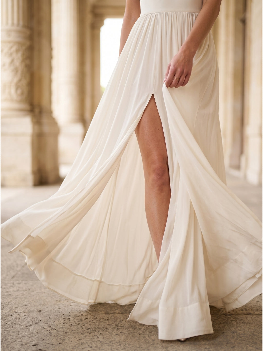Ivory Chiffon A-Line Square Neck Floor-Length Bridesmaid Dress with Bow