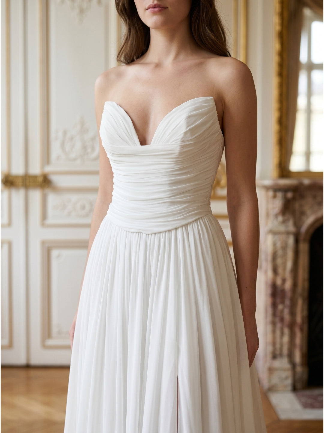 Ivory Chiffon A-Line Sweetheart Criss-Cross Bridesmaid Dress with Pleats