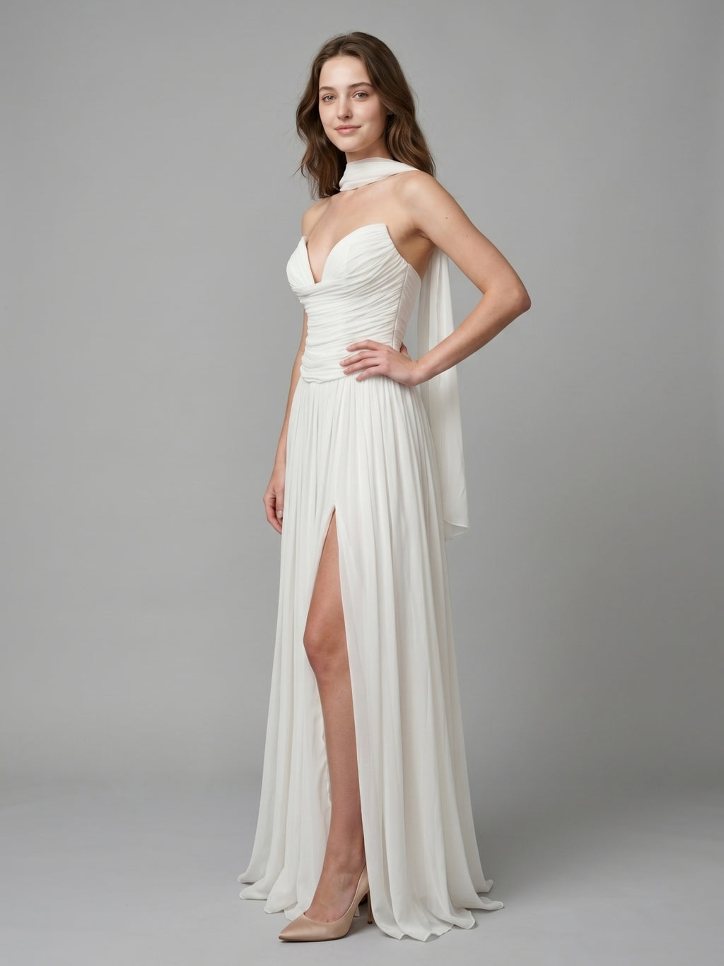 Ivory Chiffon A-Line Sweetheart Criss-Cross Bridesmaid Dress with Pleats