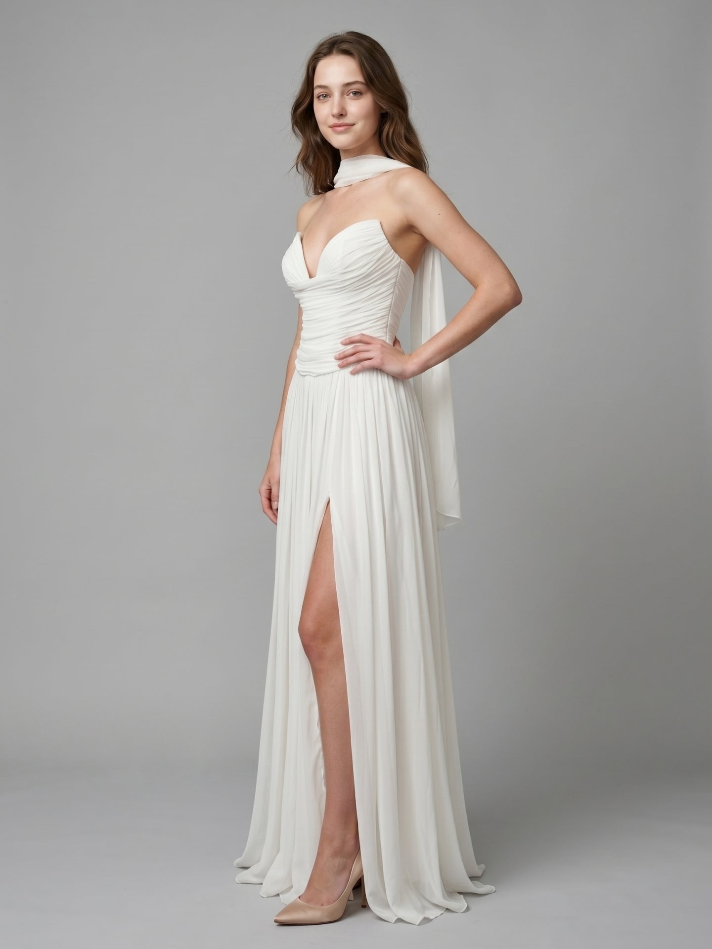 Ivory Chiffon A-Line Sweetheart Criss-Cross Bridesmaid Dress with Pleats