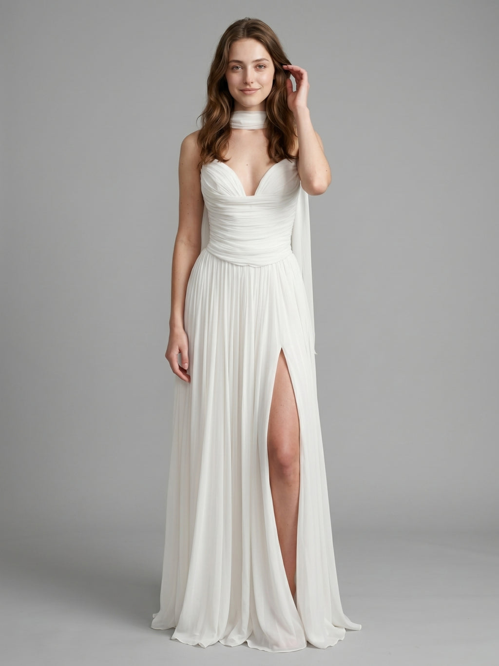 Ivory Chiffon A-Line Sweetheart Criss-Cross Bridesmaid Dress with Pleats