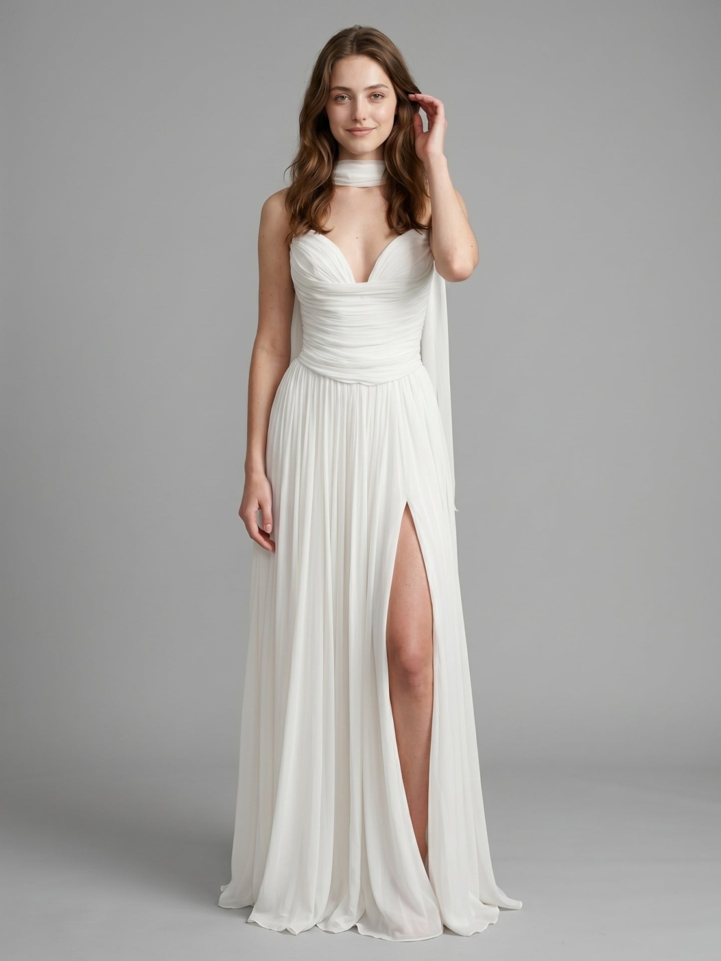 Ivory Chiffon A-Line Sweetheart Criss-Cross Bridesmaid Dress with Pleats