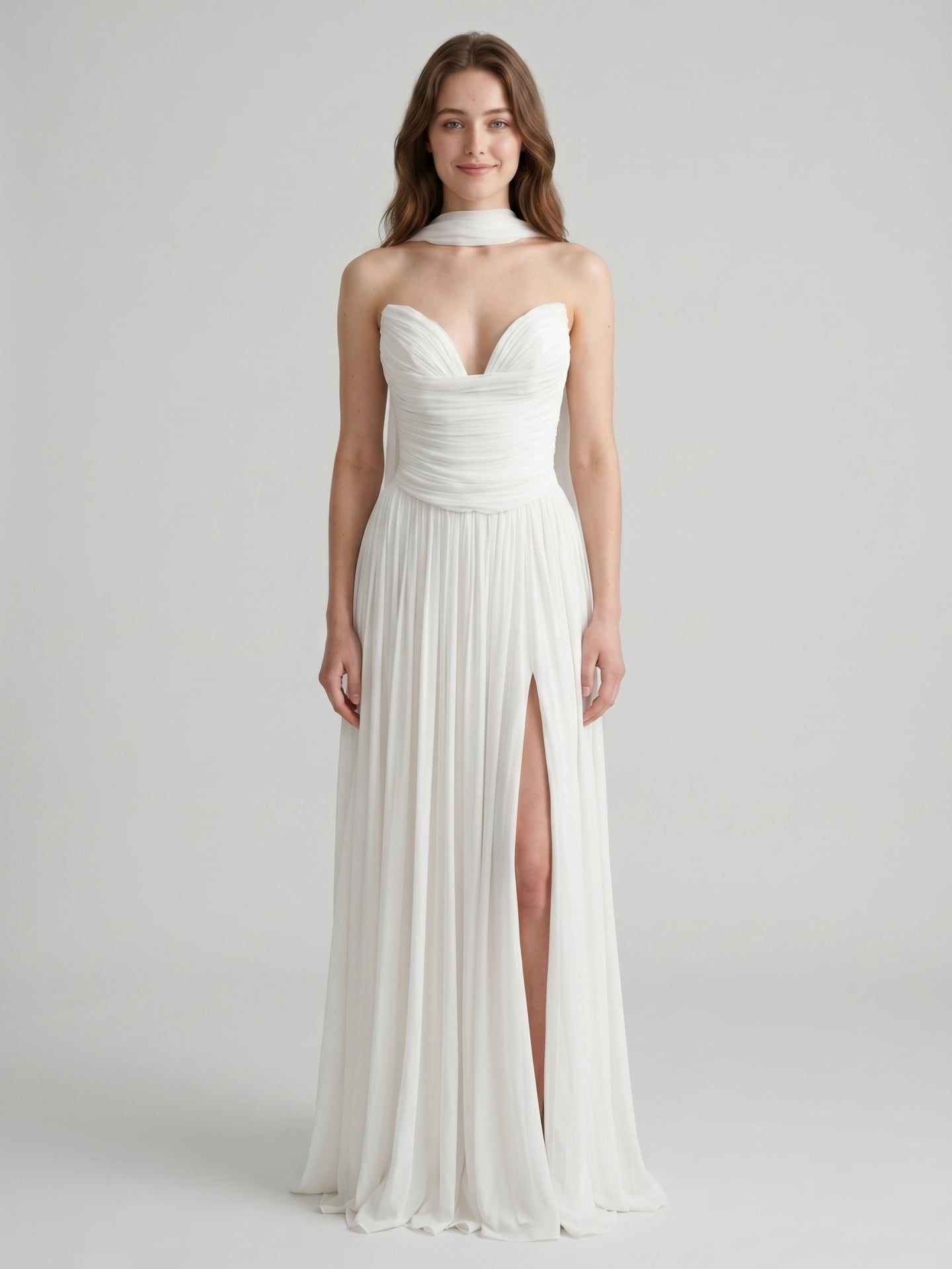 Ivory Chiffon A-Line Sweetheart Criss-Cross Bridesmaid Dress with Pleats