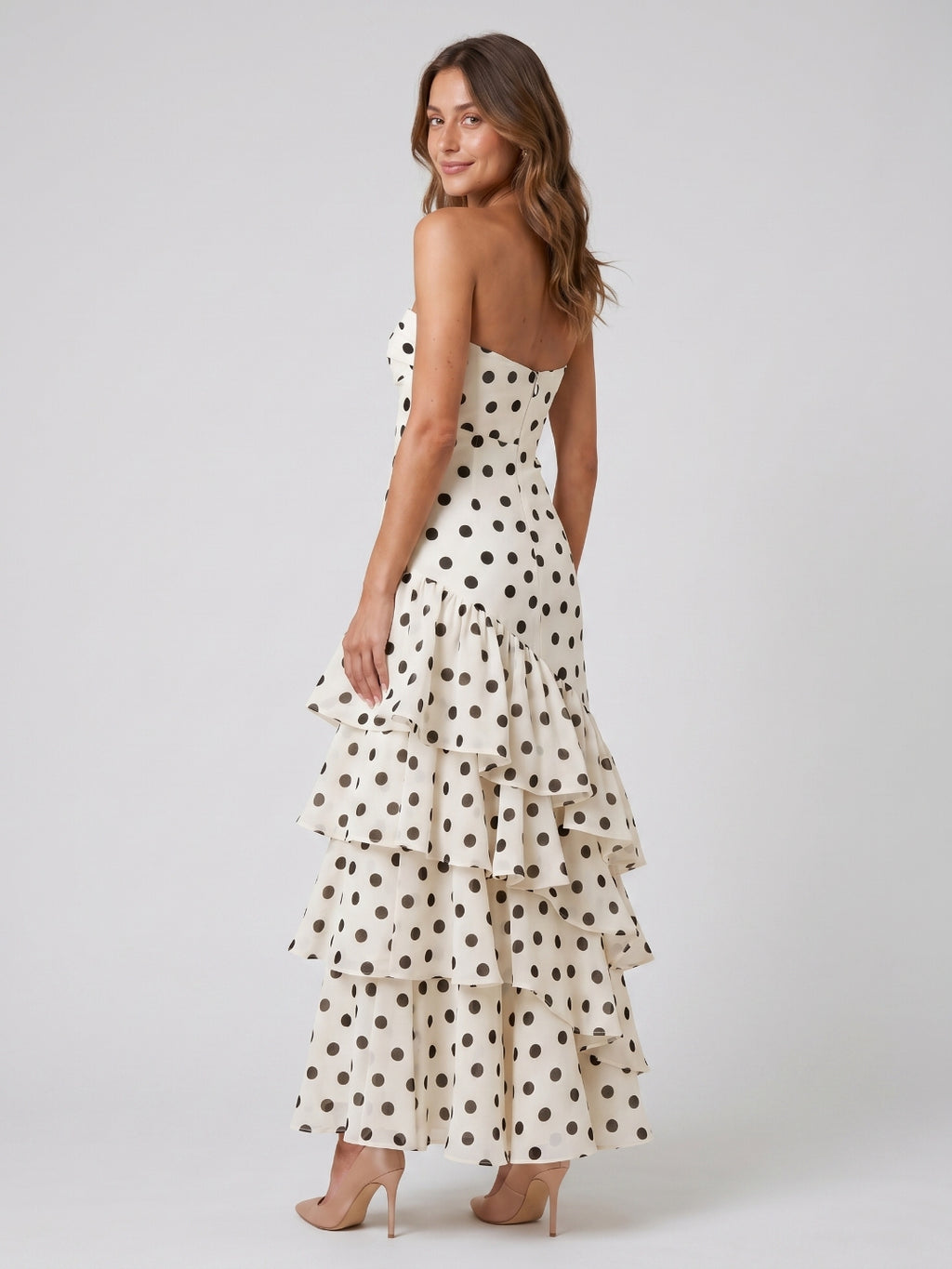 Ivory Chiffon A-Line Sweetheart Side Zip Floor-Length Cascading Ruffle Prom Dress