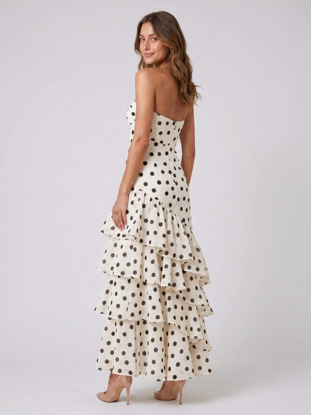 Ivory Chiffon A-Line Sweetheart Side Zip Floor-Length Cascading Ruffle Prom Dress