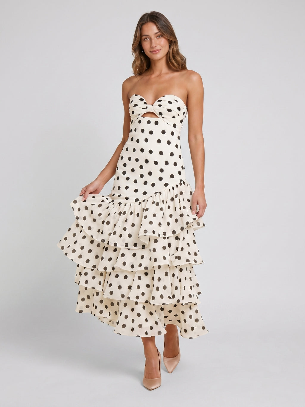 Ivory Chiffon A-Line Sweetheart Side Zip Floor-Length Cascading Ruffle Prom Dress