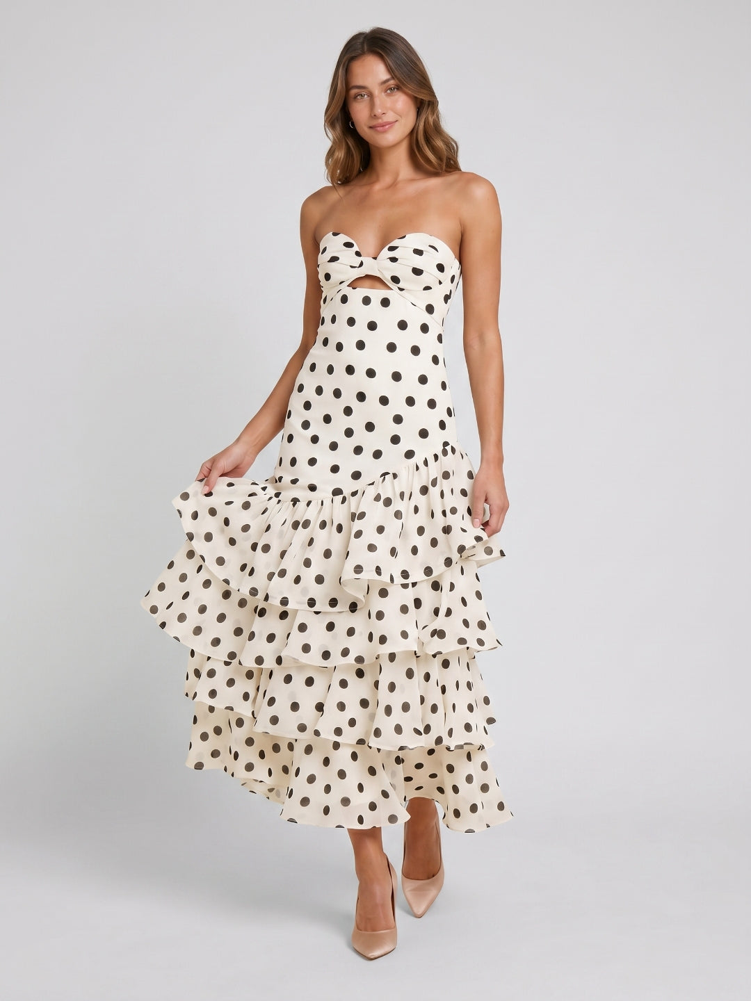 Ivory Chiffon A-Line Sweetheart Side Zip Floor-Length Cascading Ruffle Prom Dress