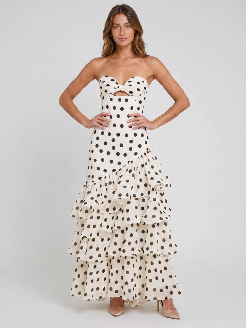 Ivory Chiffon A-Line Sweetheart Side Zip Floor-Length Cascading Ruffle Prom Dress