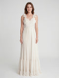 Ivory Chiffon A-Line V-Neck Back Zip Floor-Length Bridesmaid Dress with Pleated Finish