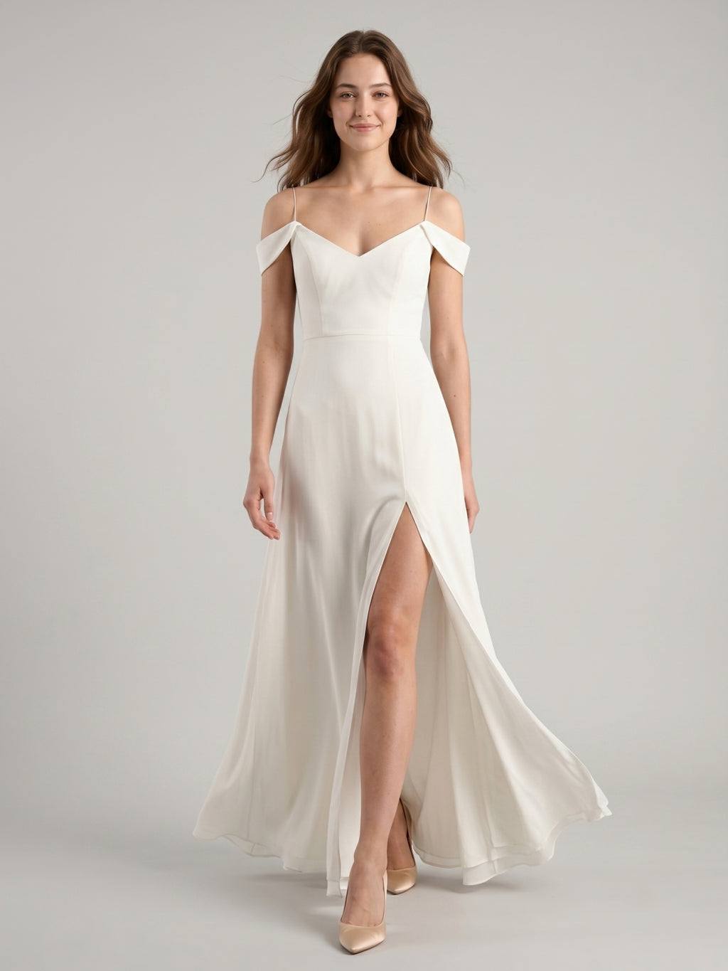 Ivory Chiffon A-Line V-Neck Floor-Length Bridesmaid Dress