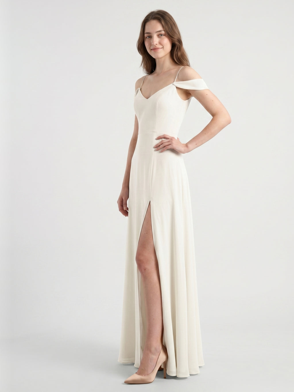 Ivory Chiffon A-Line V-Neck Floor-Length Bridesmaid Dress