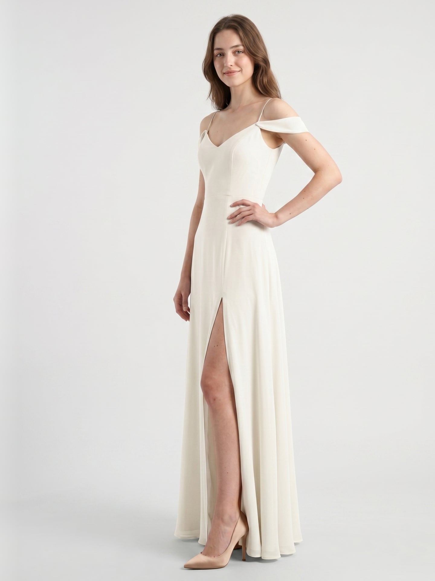 Ivory Chiffon A-Line V-Neck Floor-Length Bridesmaid Dress