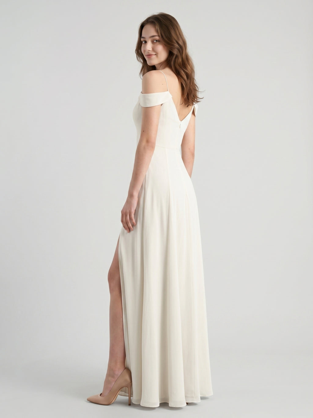 Ivory Chiffon A-Line V-Neck Floor-Length Bridesmaid Dress