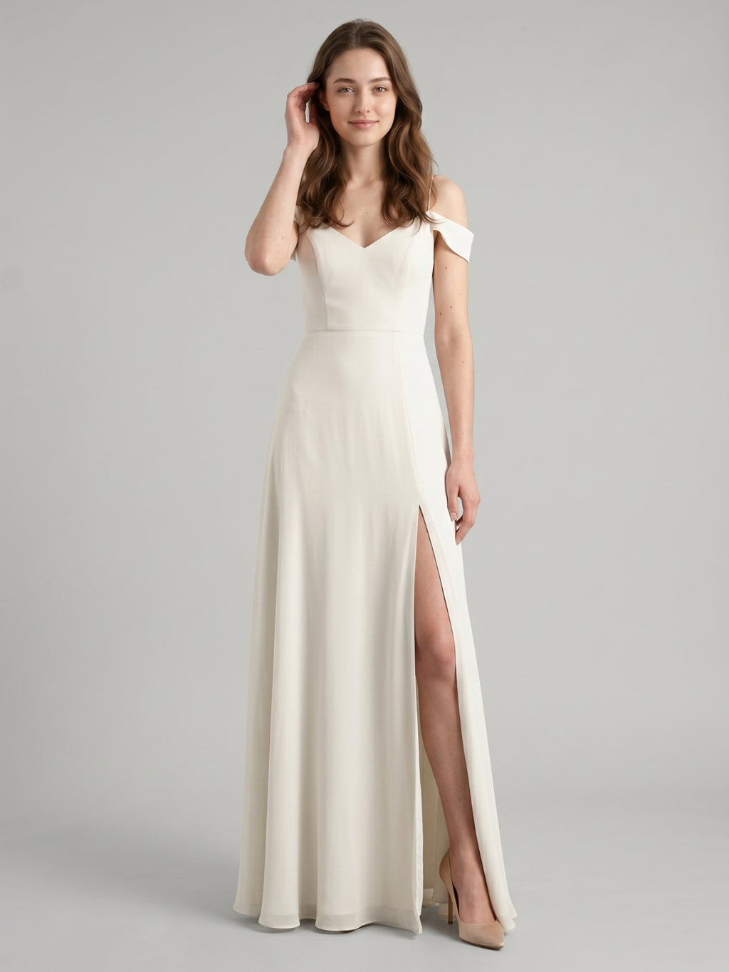 Ivory Chiffon A-Line V-Neck Floor-Length Bridesmaid Dress