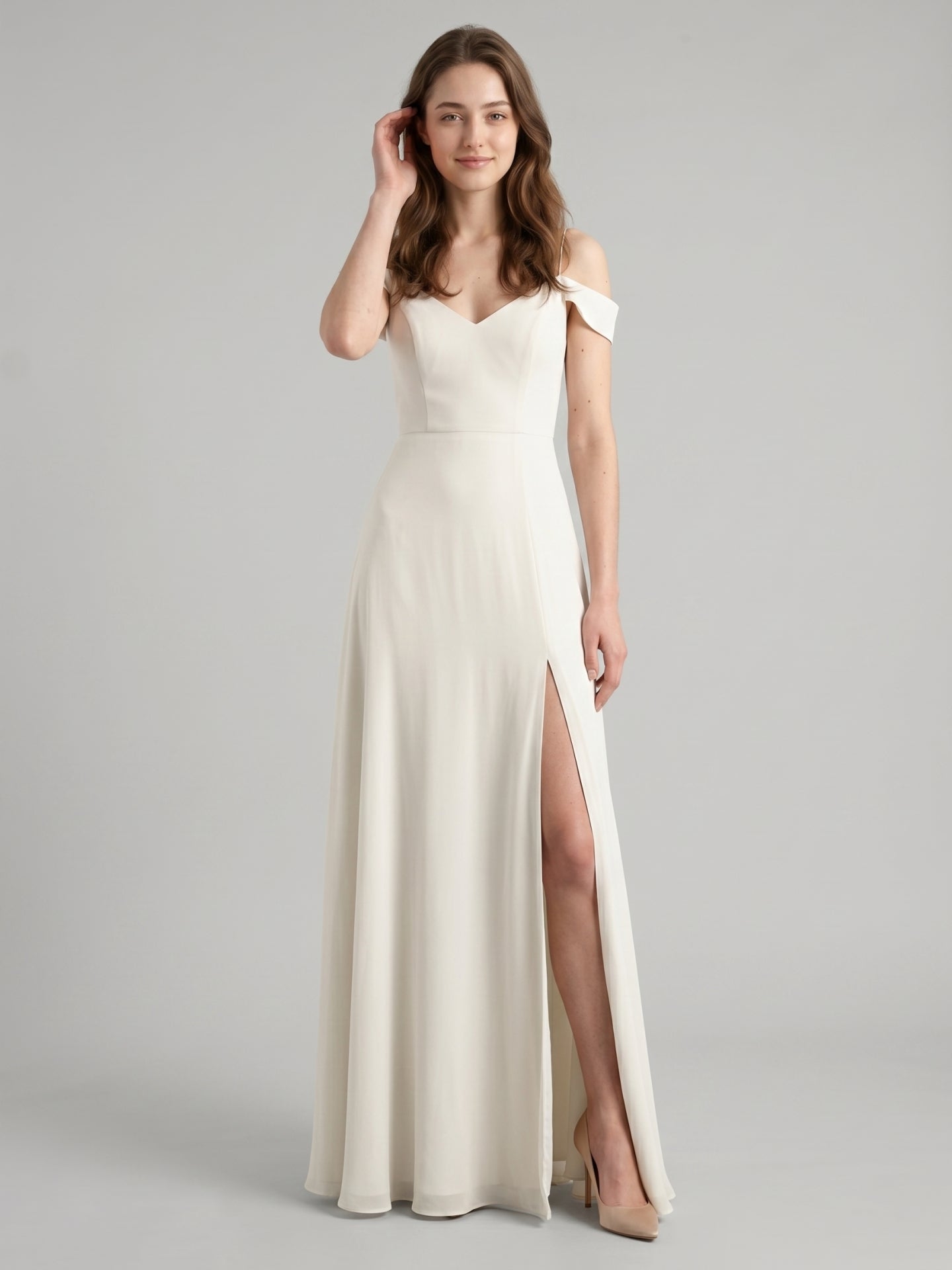 Ivory Chiffon A-Line V-Neck Floor-Length Bridesmaid Dress
