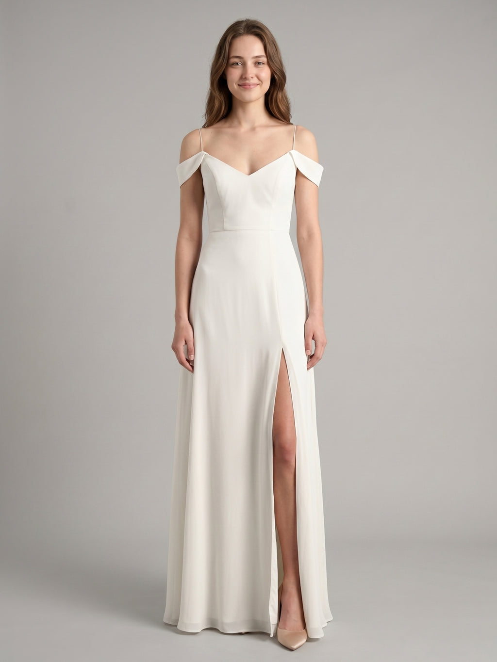 Ivory Chiffon A-Line V-Neck Floor-Length Bridesmaid Dress