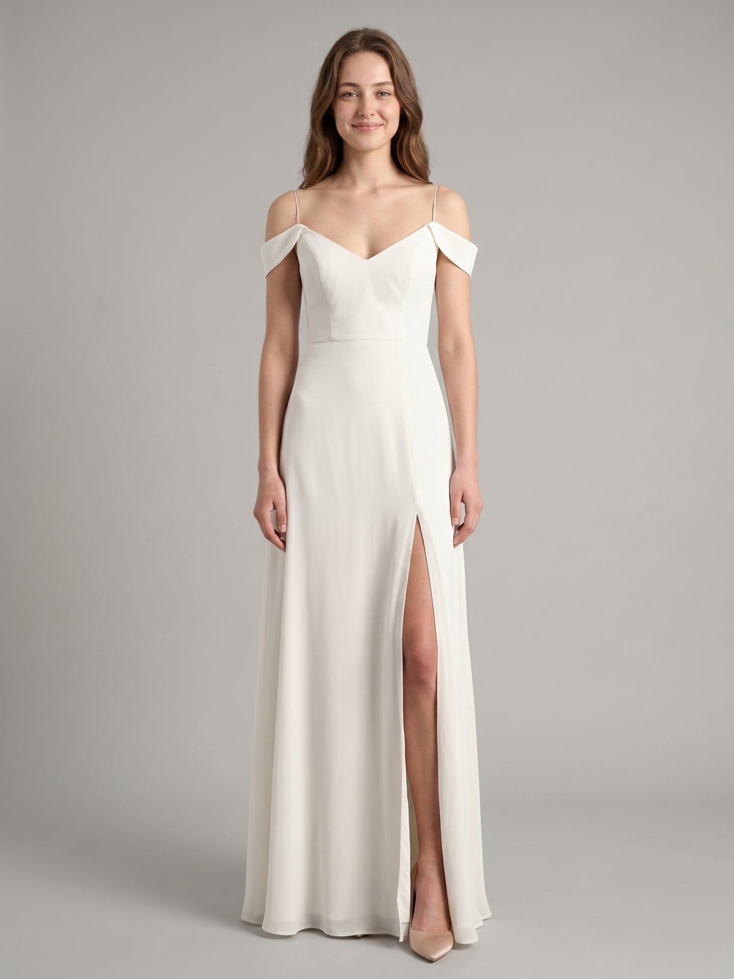 Ivory Chiffon A-Line V-Neck Floor-Length Bridesmaid Dress