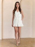 Ivory Chiffon Column V-Neck Back Zip Knee-Length Bridesmaid Dress with Bow