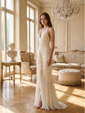 Ivory Chiffon Mermaid Halter neckline Back Zip Floor-Length Ruffle Bridesmaid Dress