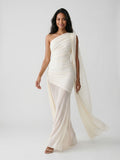 Ivory Chiffon Sheath One Shoulder Side Zip Floor-Length Evening Dress with Pleating