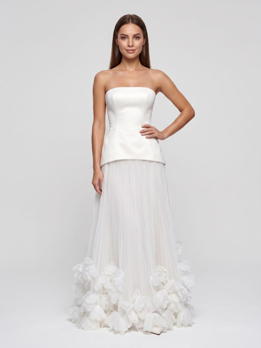 Ivory Crepe A-Line Straight Neck Lace-up Floor-Length Dress