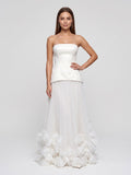 Crepe A-Line Straight Neck Lace-up Floor-Length Dress