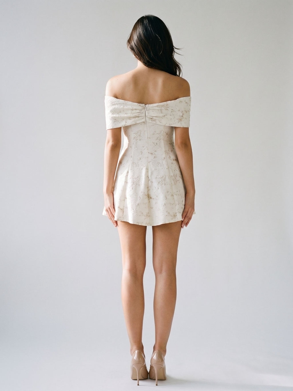 Ivory Jacquard A-Line Sweetheart Back Zip Short Dress with Pleating