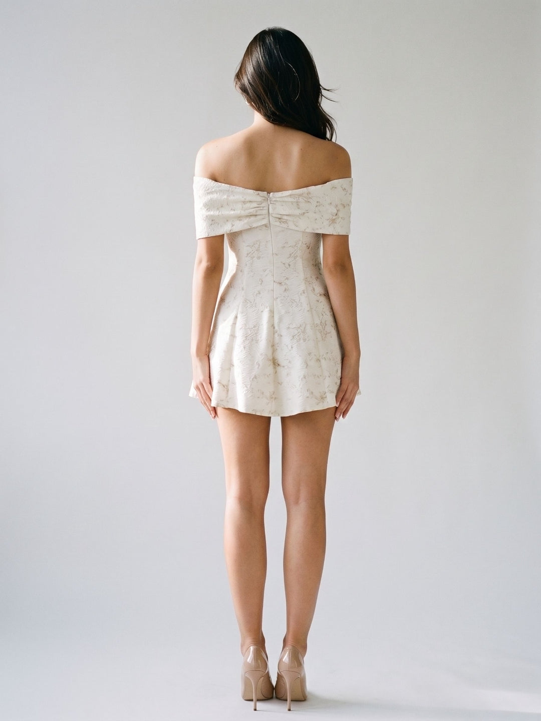 Ivory Jacquard A-Line Sweetheart Back Zip Short Dress with Pleating
