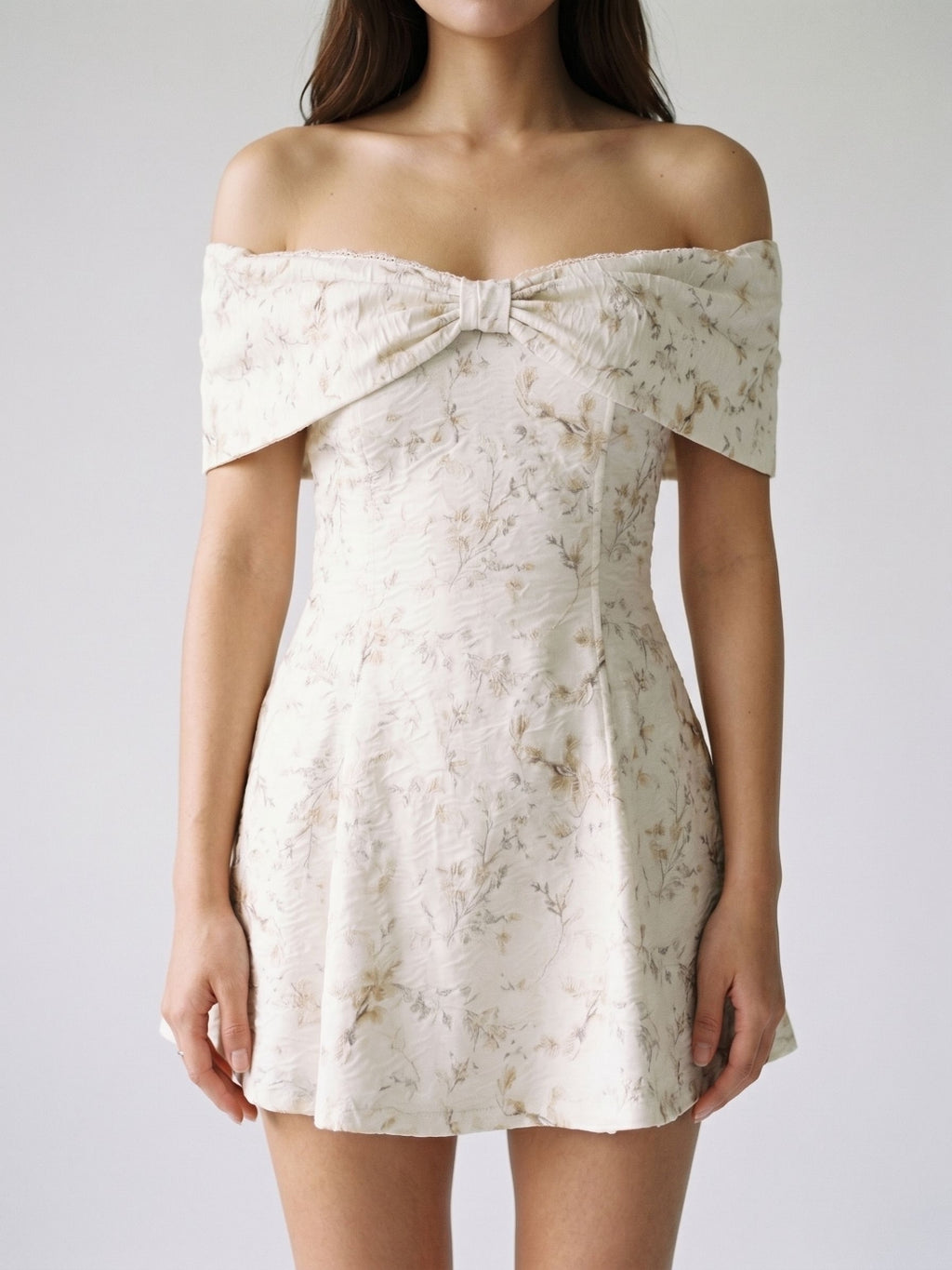 Ivory Jacquard A-Line Sweetheart Back Zip Short Dress with Pleating