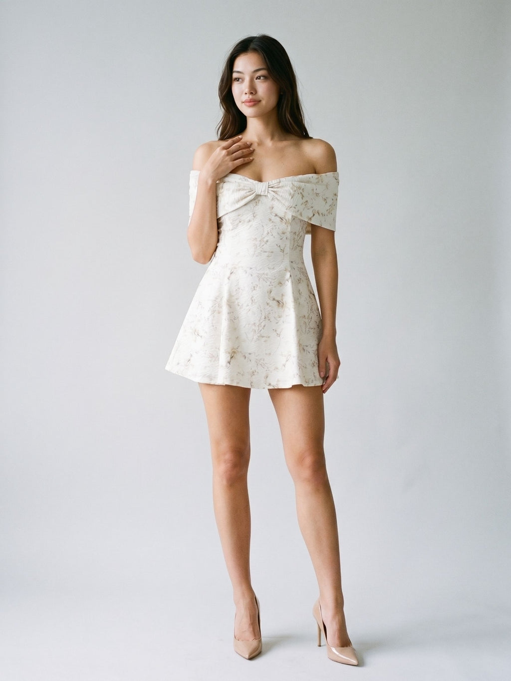 Ivory Jacquard A-Line Sweetheart Back Zip Short Dress with Pleating