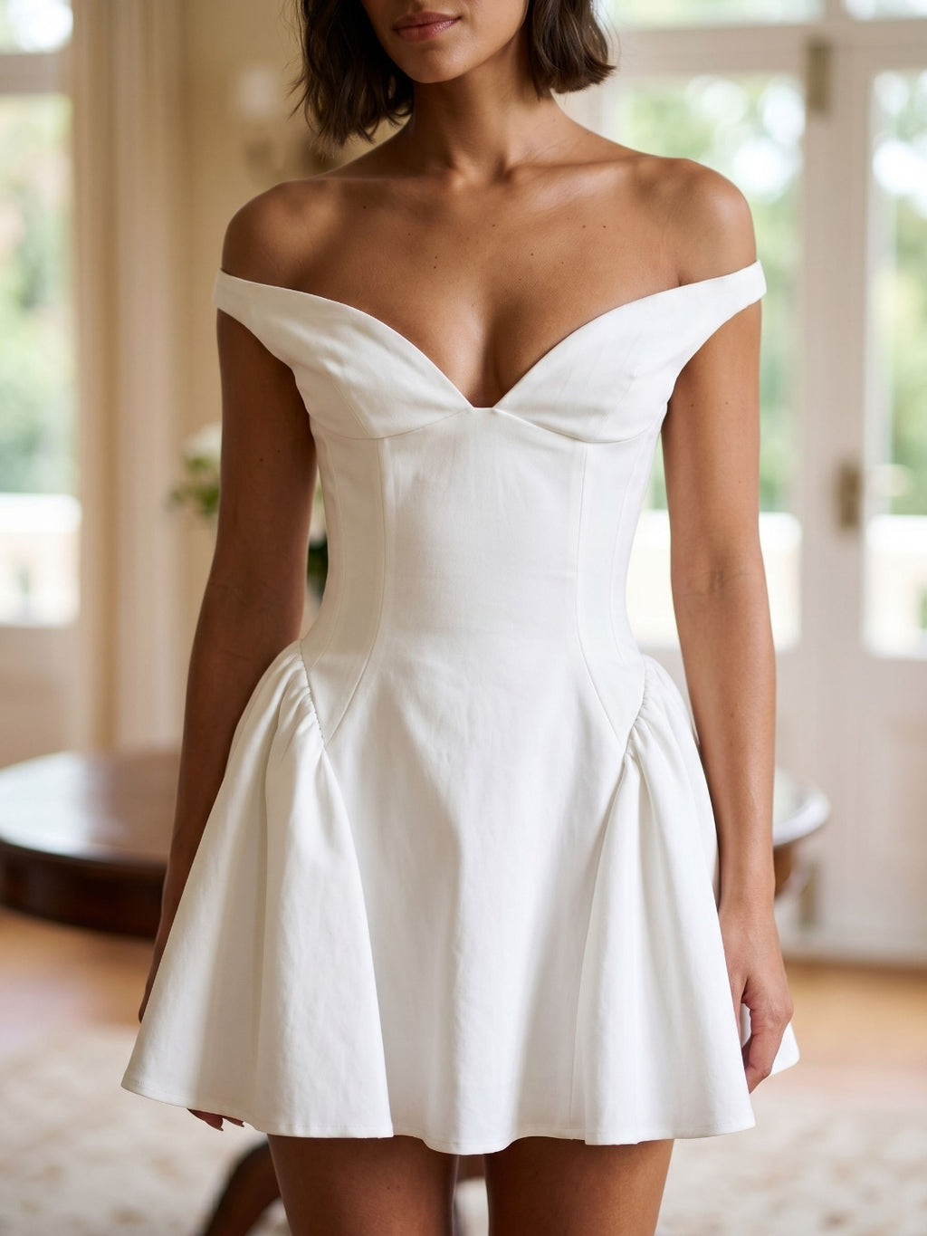 Ivory Matte Satin A-Line Sweetheart Back Zip Short Party Dress