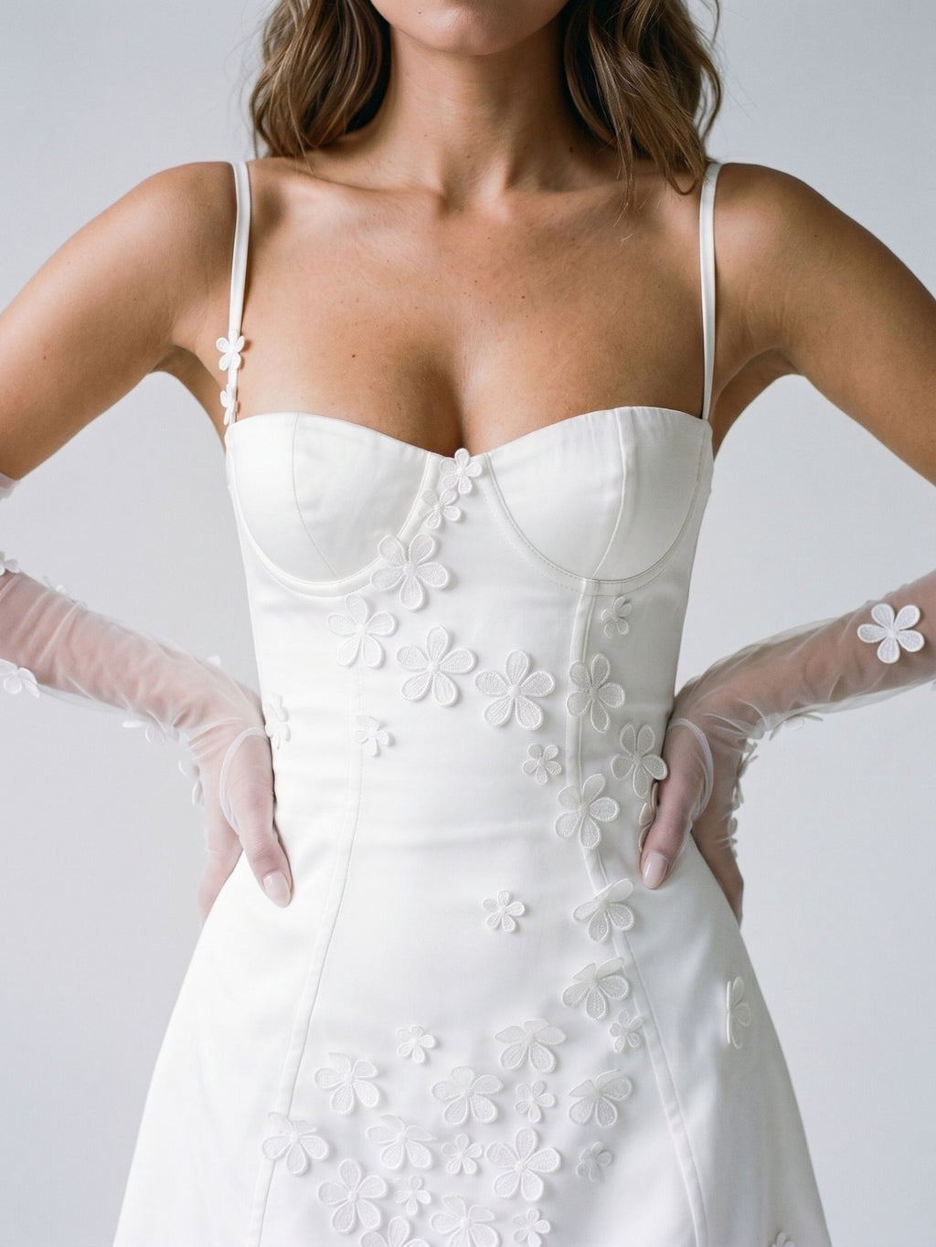 Ivory Satin A-Line Sweetheart Side Zip Short Dress with 3D Flowers